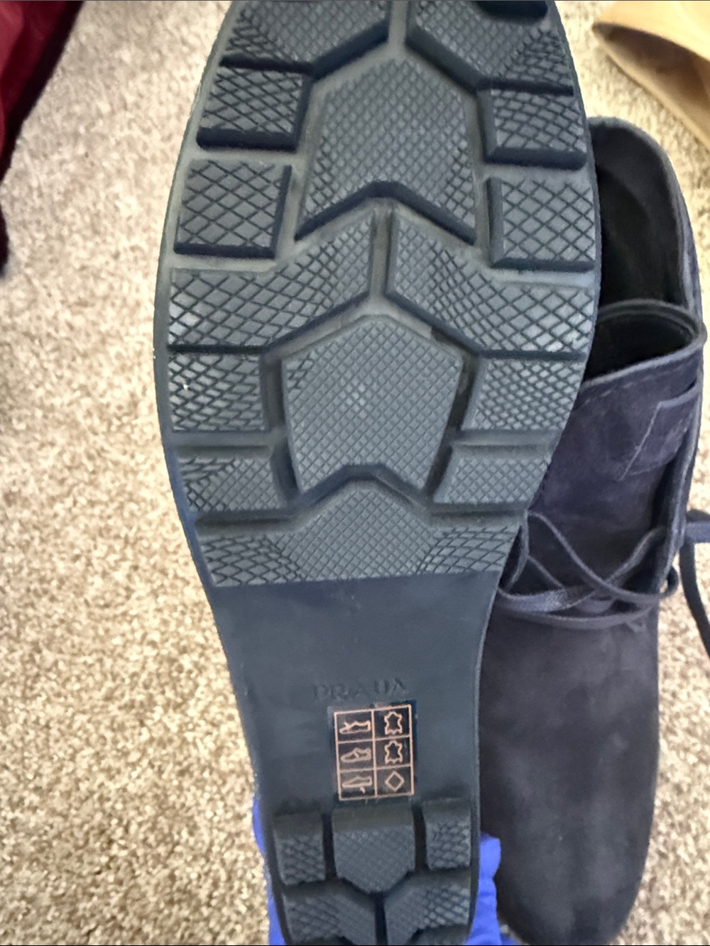 Prada Navy Suede Lace-Up Wedge Ankle Boots - Picture 4 of 6